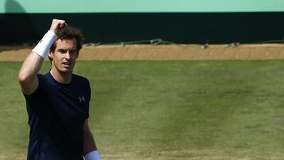 Britain's Andy Murray celebrates a break point during a Davis Cup world group quarter-finals doubles tennis match against France at Queen's Club in west London on July 18, 2015. Justin Tallis / AFP