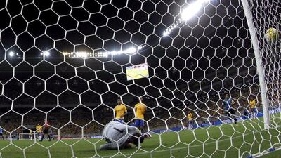 Uruguay’s Luis Suarez celebrates after scoring against Brazil during their Russia 2018 Fifa World Cup South American Qualifiers’ football match, in Recife, northeastern Brazil, on March 25, 2016. AFP PHOTO / CHRISTOPHE SIMON