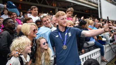 Ben Stokes signs autographs during the England ICC World Cup Victory Celebration at The Kia Oval in London, England.Getty Images