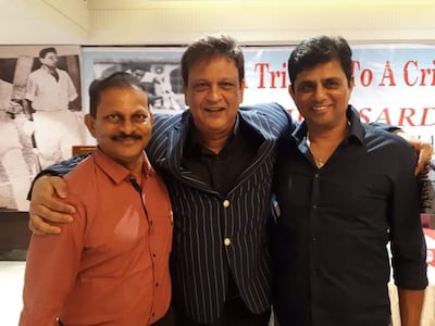 Lalchand Rajput, left, alongside fellow Indian cricketers who played as professionals in Scotland, Shishir Hattangadi and Raju Kulkarni, who also played Test cricket. Photo: Richard Miller