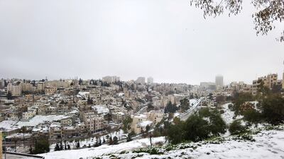 Snow in Jebel Al Weibdeh, in Jordan's capital Amman. Amy McConaghy / The National