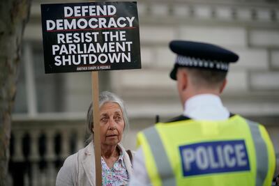 A protester in Westminster, London. Chris Furlong / Getty