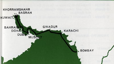 The Dwarka's route in 1968 from the UAE to Mumbai, formerly Bombay. Photo: DP World (P&O Heritage)