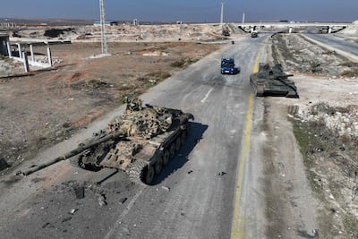 Syrian army military equipment abandoned on the main route to Damascus, near Suran, 18km north of Hama. AFP