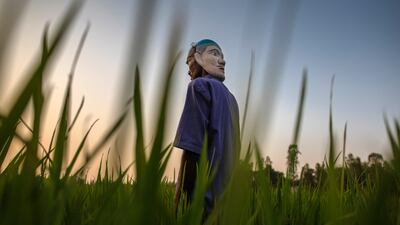 Dhruba Barkandaj hunts for wild honey, wearing a mask on the back of his head to confuse tigers, in a reserve in Sundarbans, Bengal. Getty Images