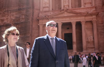 King Harald and his wife Queen Sonja visit Jordan's archaeological city of Petra. AFP