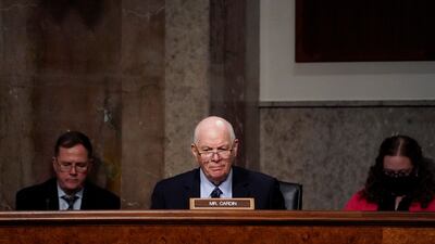 Mr Cardin listens to testimony during a Senate foreign relations committee hearing about US policy on Turkey in July 2021. Reuters