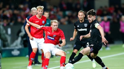Anders Klynge of Silkeborg in action against Declan Rice. EPA