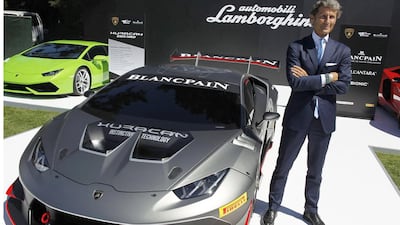 Automobili Lamborghini president and CEO Stephan Winkelmann unveils the Huracan LP 620-2 Super Trofeo car during The Quail. Michael Fiala / Reuters