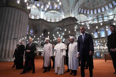Pope Leo XIV visits the Ottoman-era Sultan Ahmed Mosque on Saturday. AP