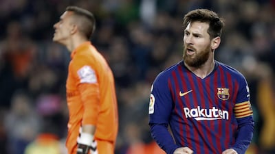 Barcelona's forward Lionel Messi celebrates making it 1-0. EPA