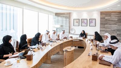 Mona Al Marri, Vice President of the UAE Gender Balance Council, chairs a meeting of the council in Emirates Towers, Dubai. Dubai Media Office