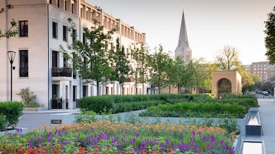 A view of the gardens at Chelsea Barracks.