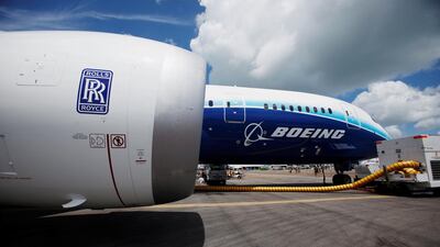 One of two Rolls Royce Trent 1000 engines on a Boeing 787 Dreamliner. Faulty engine blades are prompting additional groundings of 787 jets for earlier repairs. REUTERS/Edgar Su/File Photo
