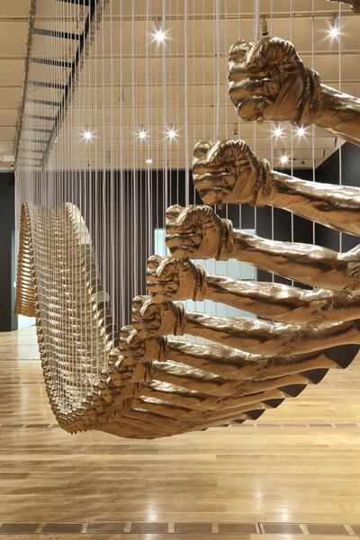 Glenn Kaino (American, born 1972), Bridge, 2014, fibreglass, steel, wire and gold paint. Courtesy of the artist and Kavi Gupta Gallery, Chicago. © Glenn Kaino. Photo by Mike Jensen