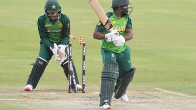 Mohammad Nawaz of Pakistan bowls Temba Bavuma. Getty