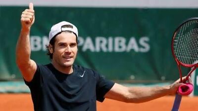 Germany's Tommy Haas celebrates after winning against Russia's Mikhail Youzhny. Patrick Kovarik / AFP