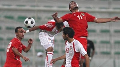 The UAE, in white, overpowered their opponents, who are ranked 129th in the world.