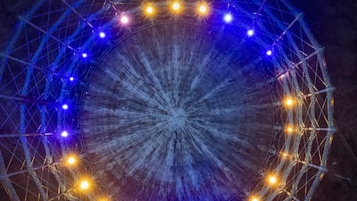 The last gasholder from the Granton Gasworks in North Edinburgh, is illuminated in the colours of the Ukrainian flag on Wednesday evening, as a gesture of solidarity with the people of Ukraine. PA