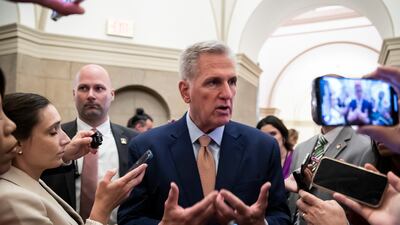 US Speaker of the House Kevin McCarthy arrives at the Capitol Building on Tuesday. EPA