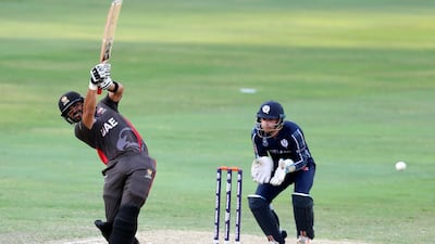 UAE's Rameez Shahzad hits out. Chris Whiteoak / The National