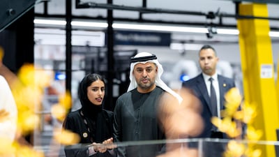 Sheikh Mohamed bin Hamad bin Tahnoon, Adviser to the UAE President, and Sheikha Salama bint Mohamed bin Hamad bin Tahnoon at the Mohamed bin Zayed University of Artificial Intelligence, at Masdar City, where Mr El Sisi was given a tour