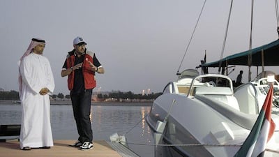 Ali al Naqbi, left, the chairman of Emocean Marine, and Hamad Kassab Bachi, the managing director, at the Abu Dhabi Yacht Show.