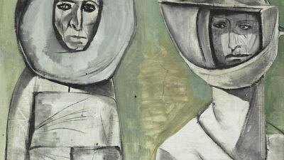 Abdel Hadi El Gazzar's 'Two People in Space Outfits', circa early 1960s. Barjeel Art Foundation