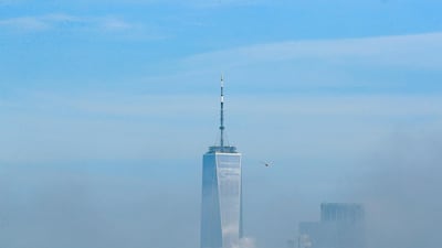 One World Trade Center building is seen through the fog in lower Manhattan in New York City, New York, U.S. REUTERS