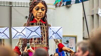 Little Amal in Brussels, Belgium, on October 7. Photo: Linda Van den Bossche