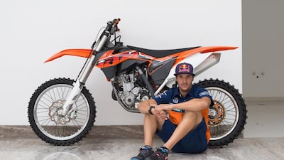 KTM Factory Rally Team rider Sam Sunderland sits in the KTM showroom on Sheikh Zayed Road in Dubai on September 23, 2014. Clint McLean for The National