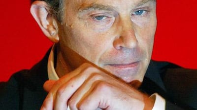 Tony Blair delivering a speech at the 2002 Labour Party conference in Blackpool, where he defended his decision to follow the US to war in Iraq.