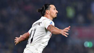 AC Milan's Zlatan Ibrahimovic celebrates scoring their fourth goal. Reuters