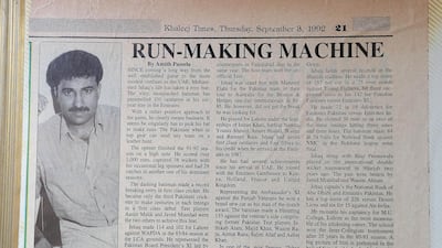 An old newspaper clipping of Mohammed Ishaq, who represented the UAE at the 1996 Cricket World Cup.