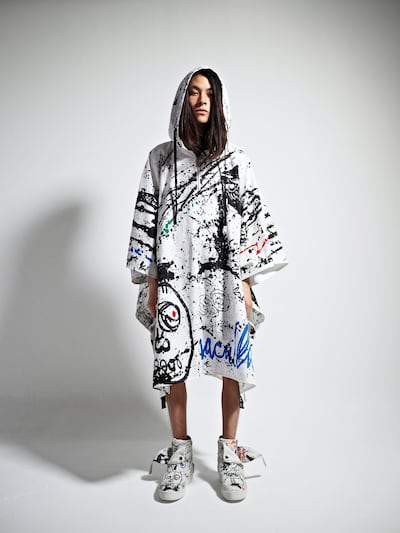 Koon joined forces with artist Harif Guzman to create the luxe streetwear clothing line Haculla