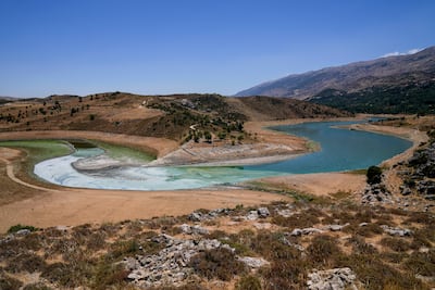 Rubbish gathers in the heavily polluted Litani Rver, in Saghbin, Bekaa valley, eastern Lebanon, June 20, 2021. AP