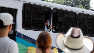Salvadoran migrants deported from the United States arrive at a processing centre in El Salvador's capital, San Salvador, on April 2. Reuters