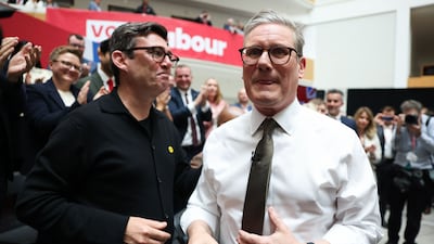 British Prime Minister and leader of the Labour Party Keir Starmer and Andy Burnham, Mayor of Manchester, left, during the launch of the party's general election manifesto in 2024. Bloomberg