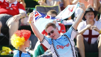 Fiji fans during the Sevens World Series match between Fiji and USA at The Sevens in Dubai on Friday. Jake Badger for The National