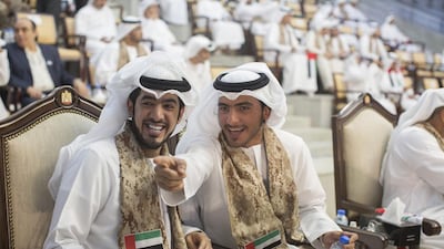 Sheikh Ahmed bin Nasser bin Zayed Al Nahyan, right, and Sheikh Mohamed bin Sultan bin Hamdan Al Nahyan, left, at the celebrations. Mohamed Al Hammadi / Crown Prince Court - Abu Dhabi