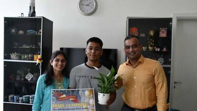 Shriyans Ganpate, a high-achieving pupil at Gems New Millennium School Al Khail, with his family. Photo: Gems Education.