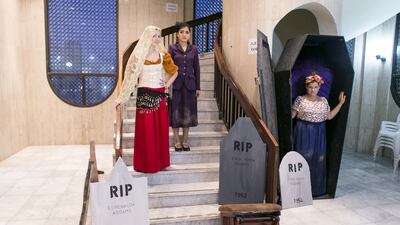 The cast and crew of Abu Dhabi Choral Group’s The Addams Family Musical during rehearsals at Abu Dhabi Folklore Theatre. Reem Mohammed / The National