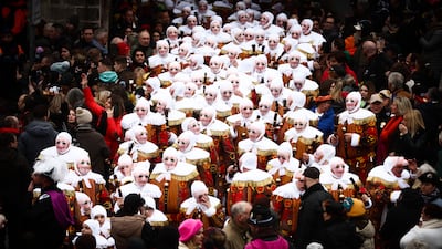 The annual Carnival de Binche, one of Europe's oldest street festivals, gets under way in the town of Binche in Belgium. EPA