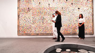 Sheikh Abdullah bin Zayed tours Abu Dhabi Art after opening the exhibition on Tuesday. Wam