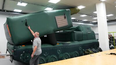 A decoy of a High Mobility Artillery Rocket System. AP