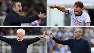 Clockwise from top left: Maurizio Sarri, Antonio Conte, Massimiliano Allegri and Gian Piero Gasperini. Getty Images