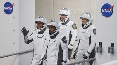 The Crew-3 astronauts begin their journey to the launch pad. AFP