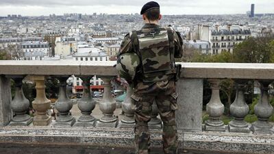 A French soldier patrols near the Sacre Coeur Basilica in Paris, France on November 17, 2015 as security increases after last Friday's wave of of deadly attacks in the French capital. Benoit Tessier/Reuters