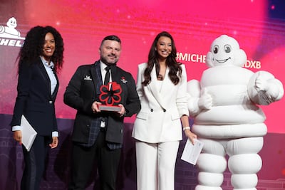 Tomislav Antonio Lokvicic Silva receives the Michelin Service Award in Dubai. Pawan Singh / The National