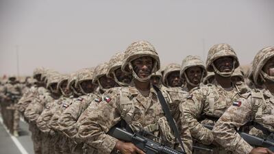 National Service military personnel participate in a ceremony marking the 40th anniversary of the UAE Armed Forces unification, and the graduation ceremony for the 5th batch of National Service personnel, at the Seeh Al Hama camp. Ryan Carter / Crown Prince Court - Abu Dhabi